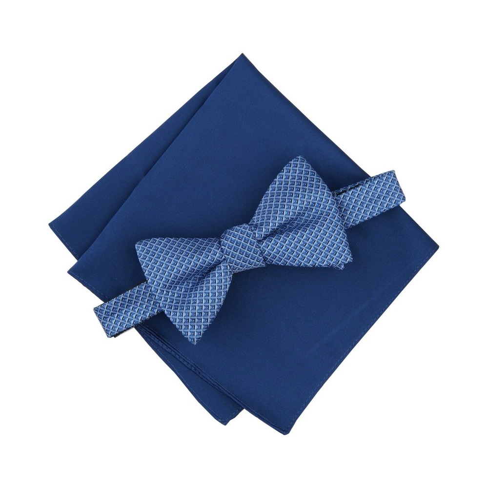 Alfani Bow Tie and Pocket Square‎ Set Mens Blue Textured NWT